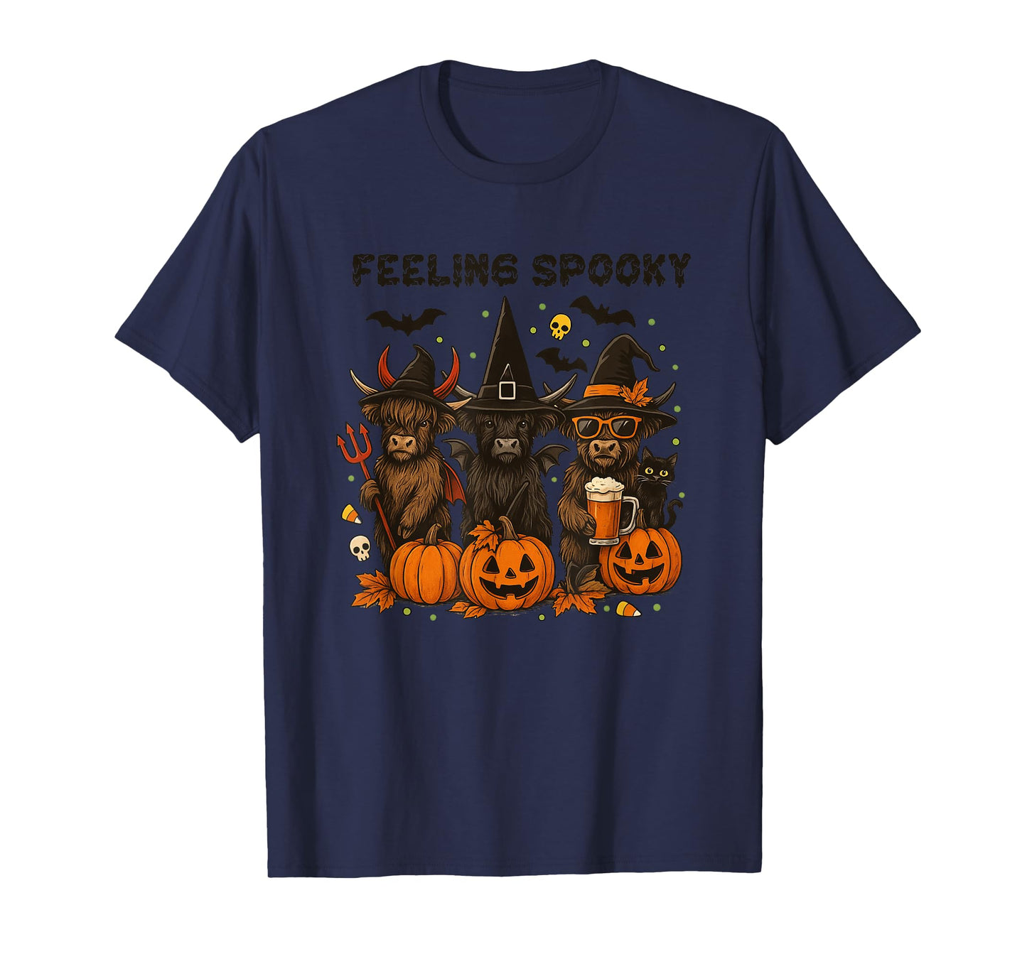 Feeling Spooky Halloween Highland Cows Fun T-Shirt