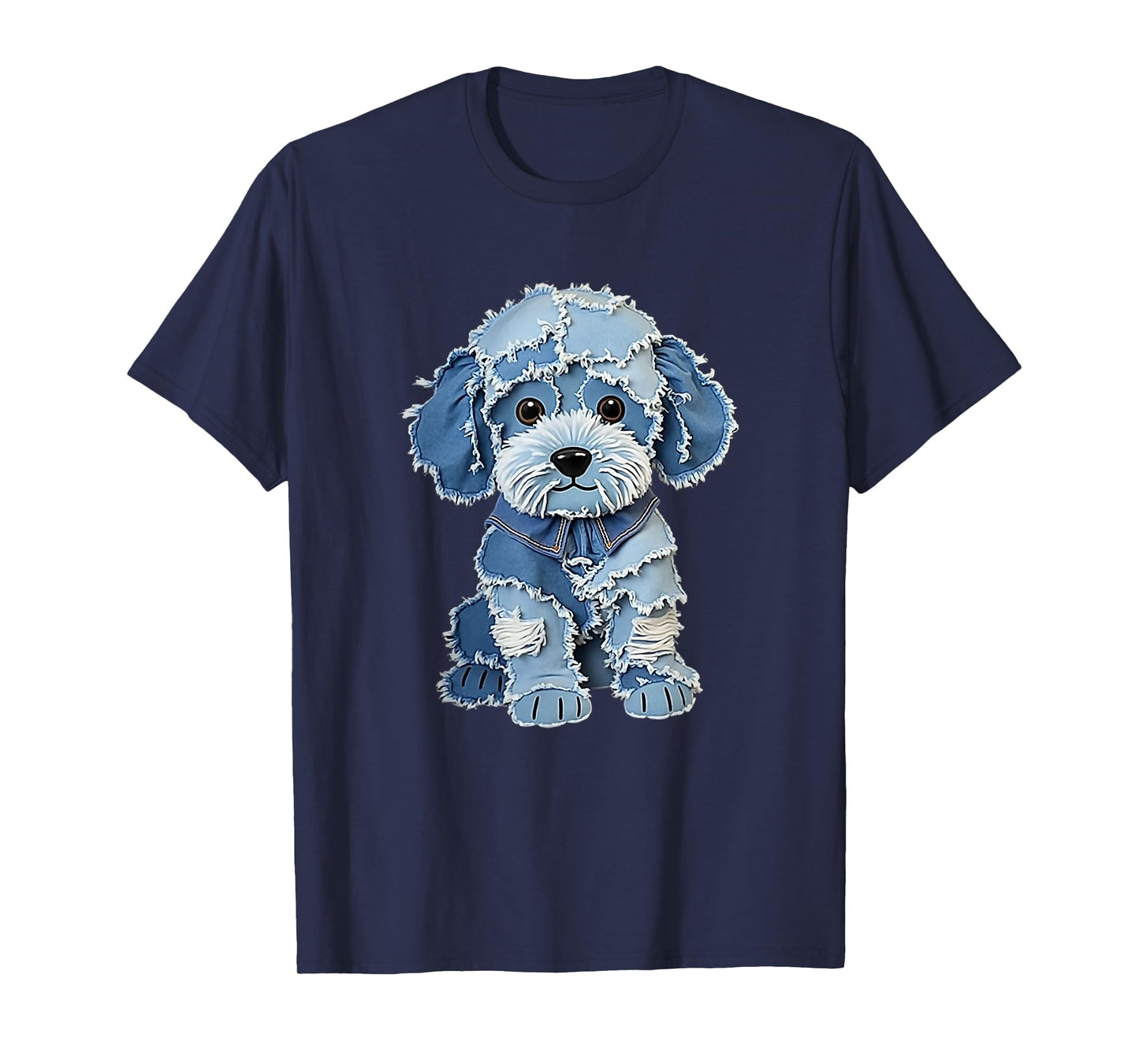 Retro Funny Denim Patch Animal Dog Print T-Shirt