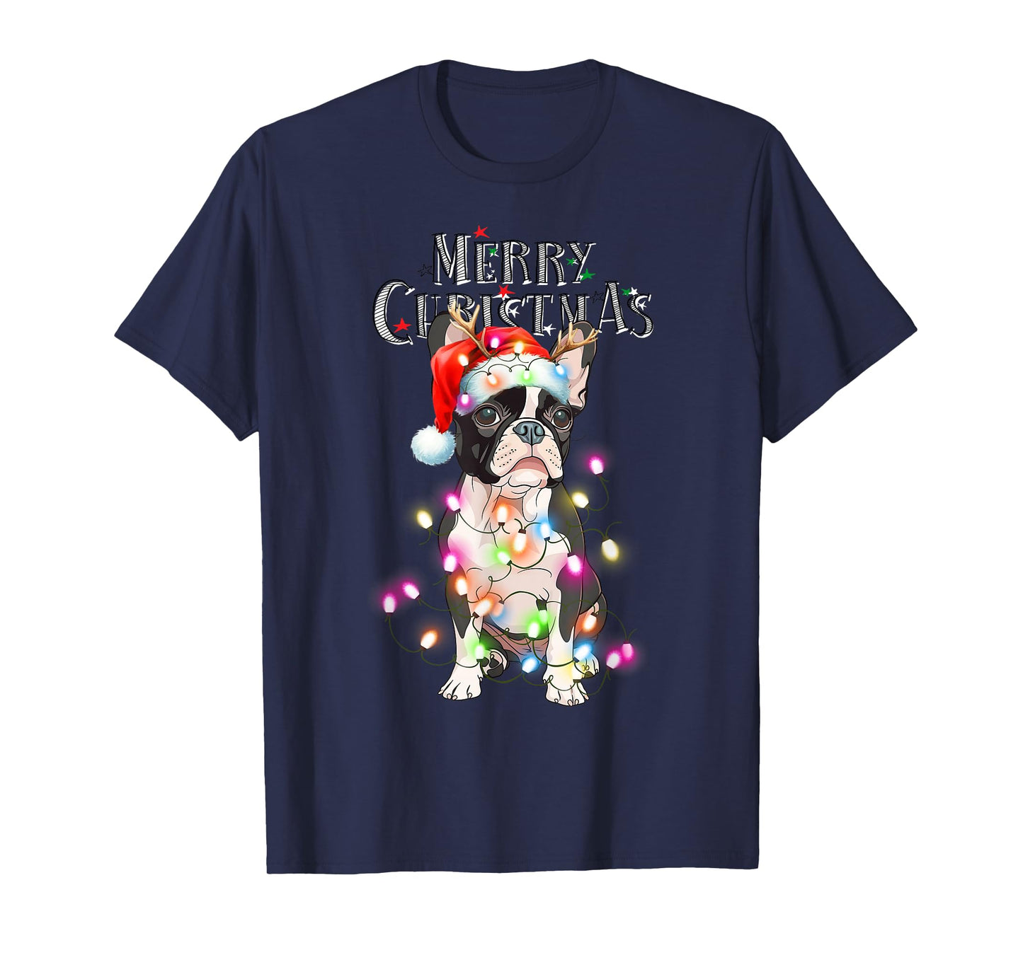 Boston Terrier Christmas Lights Xmas Dog T-Shirt