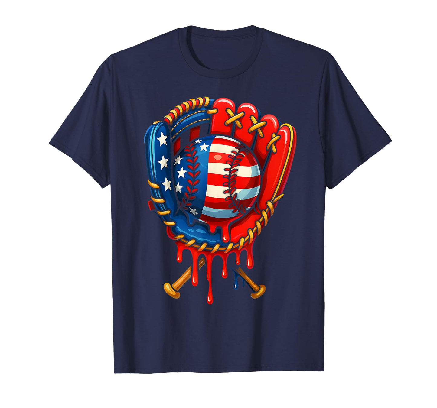 Baseball Drip American Flag Glove 4th Of July Patriotic T-Shirt