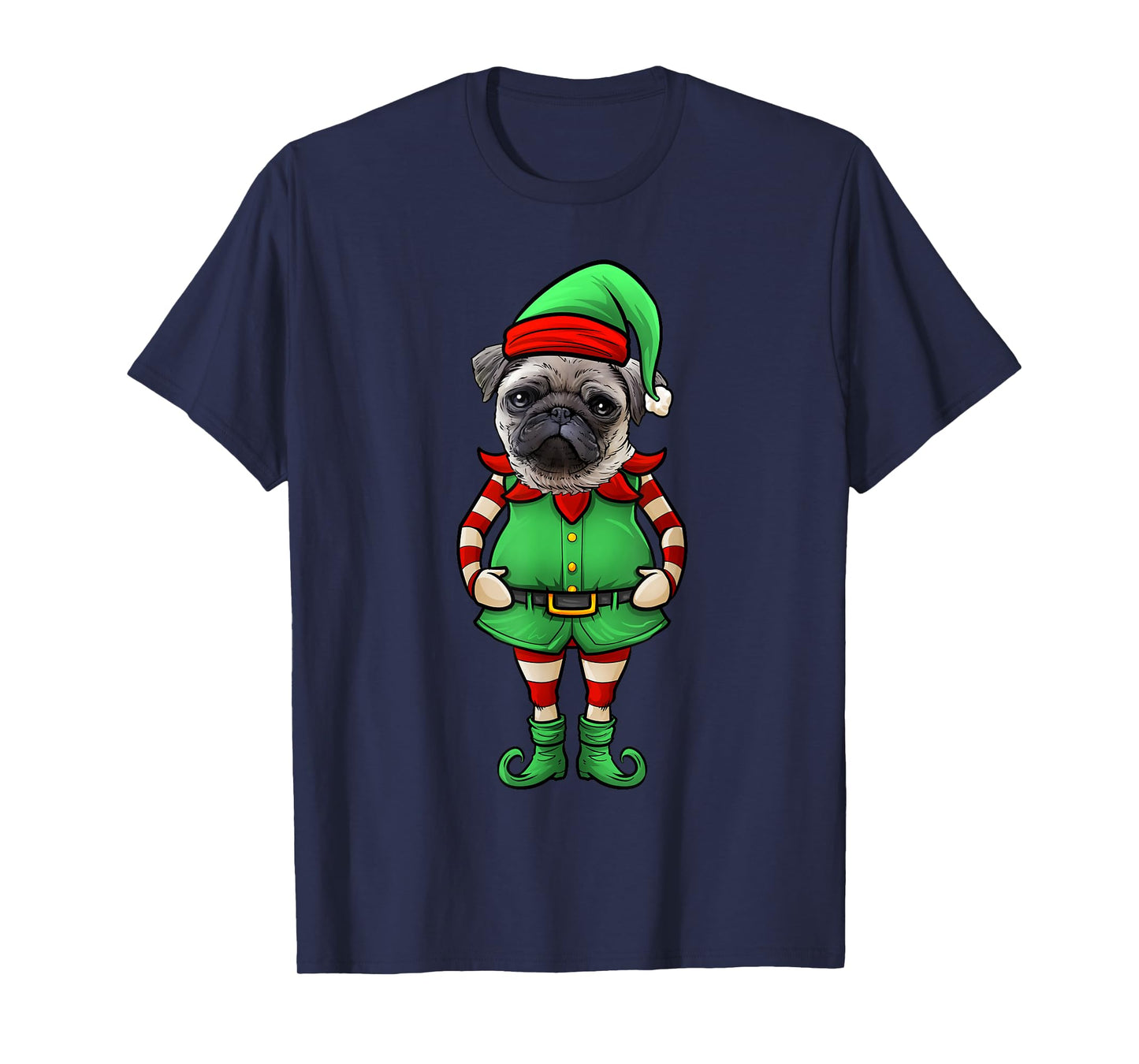 Funny Christmas Elf Pug Dog T-Shirt