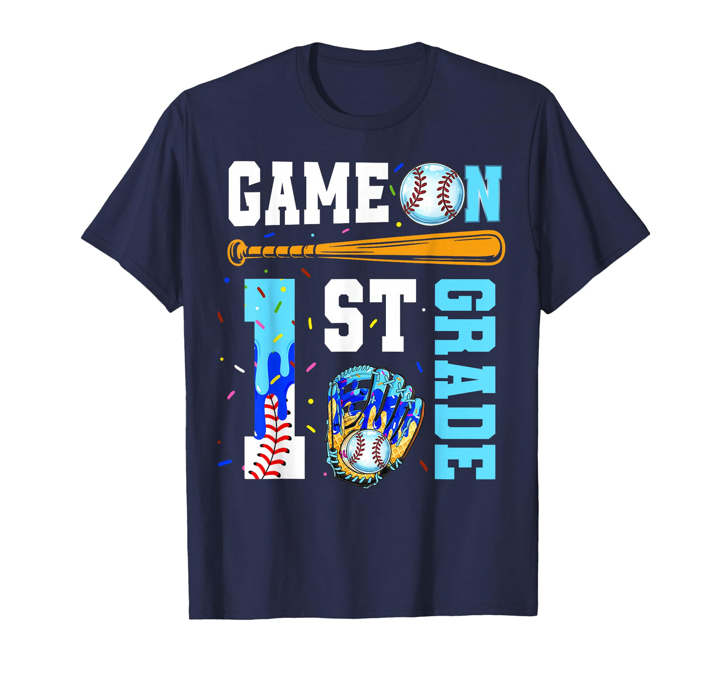 1st Grade Back To School Baseball Drip Ice Cream Game On T-Shirt