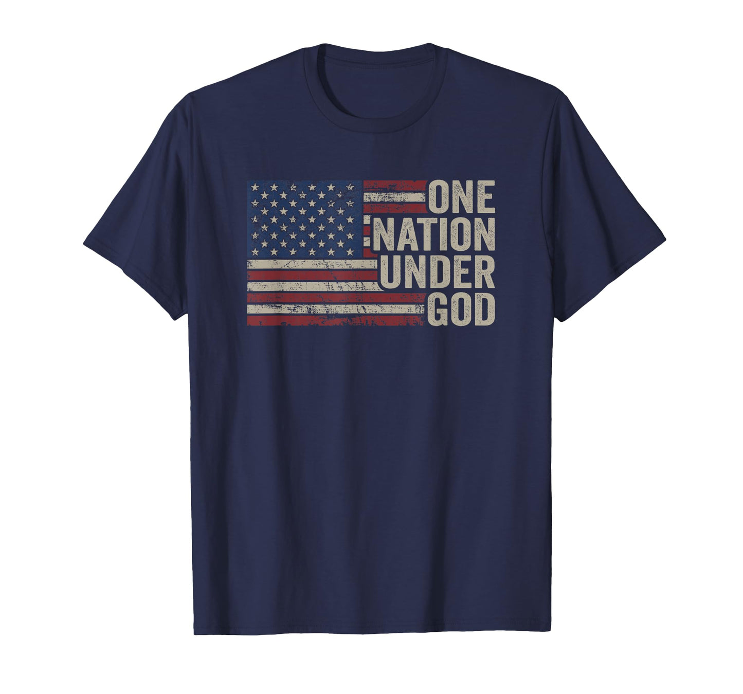 ONE NATION UNDER GOD - Christian USA Vintage American Flag T-Shirt