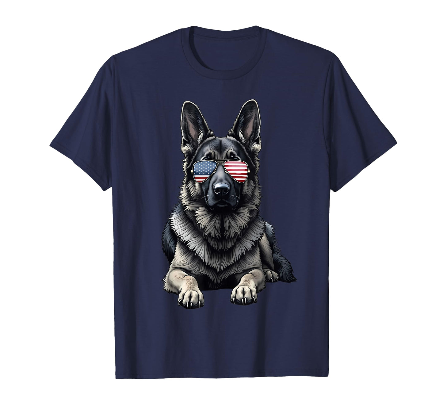 German Shepherd USA Flag Sunglasses Patriotic 4th of July T-Shirt