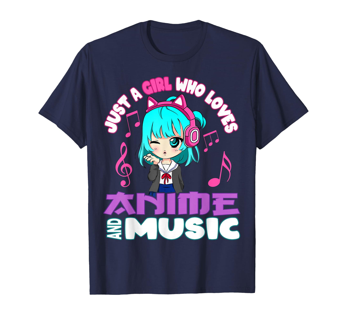 just a girl who loves anime and music funny chibi graphic T-Shirt