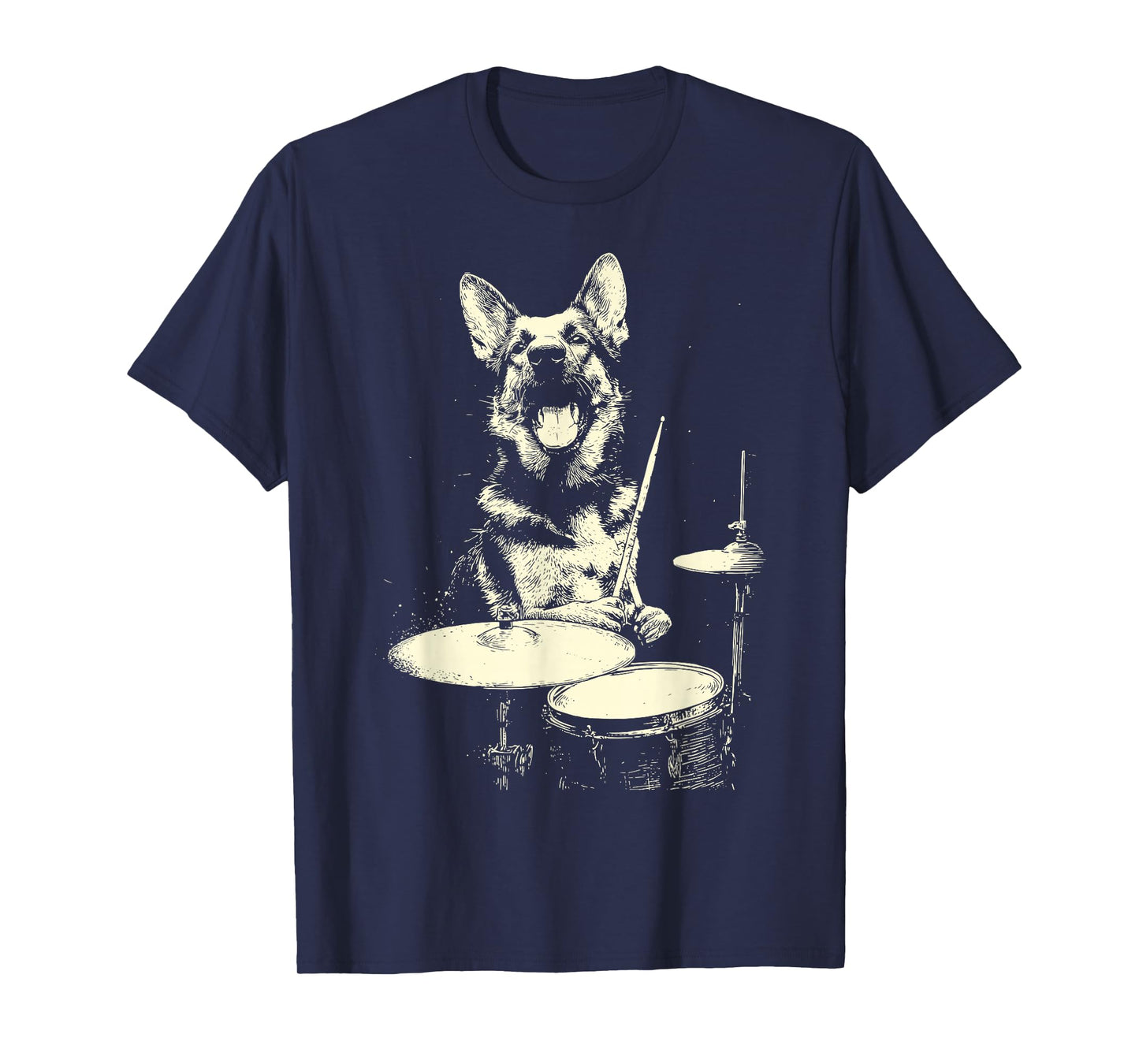 Funny German Shepherd Playing Drums Musician Dog Drummer T-Shirt