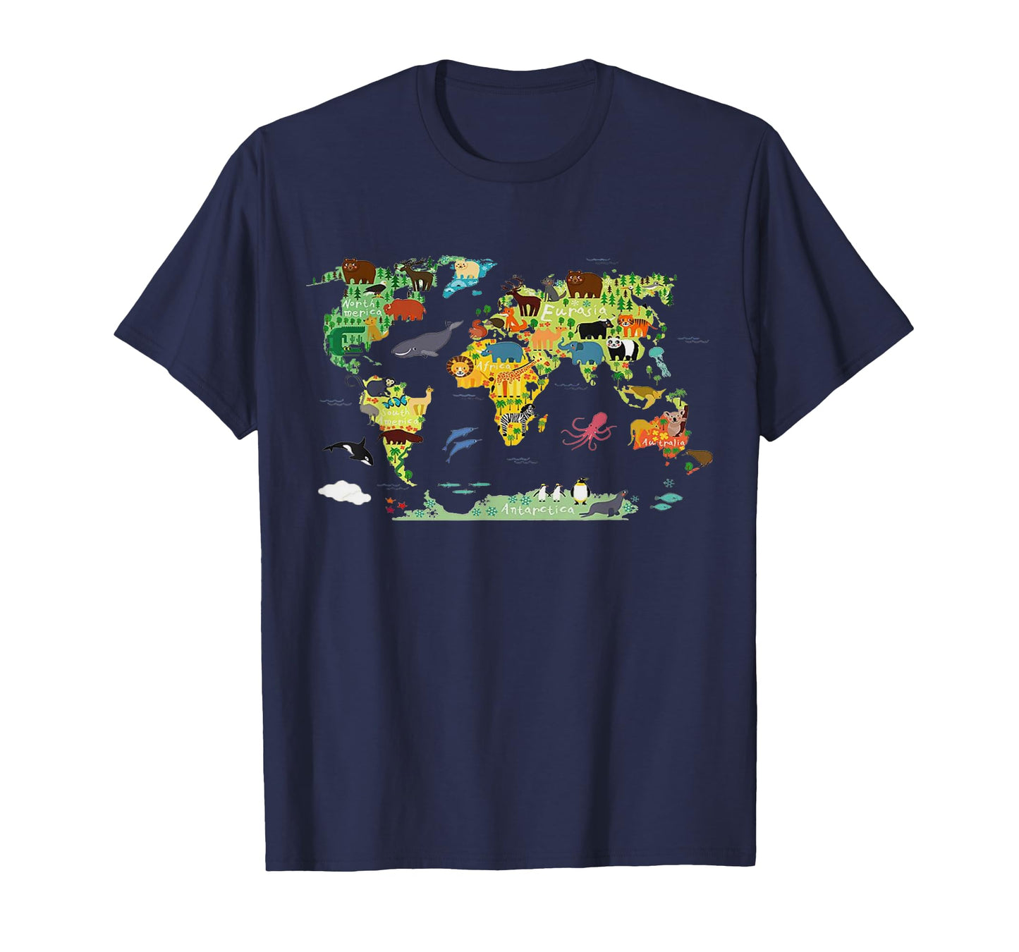 Funny world animals map shirt for kids,boys and girls T-Shirt