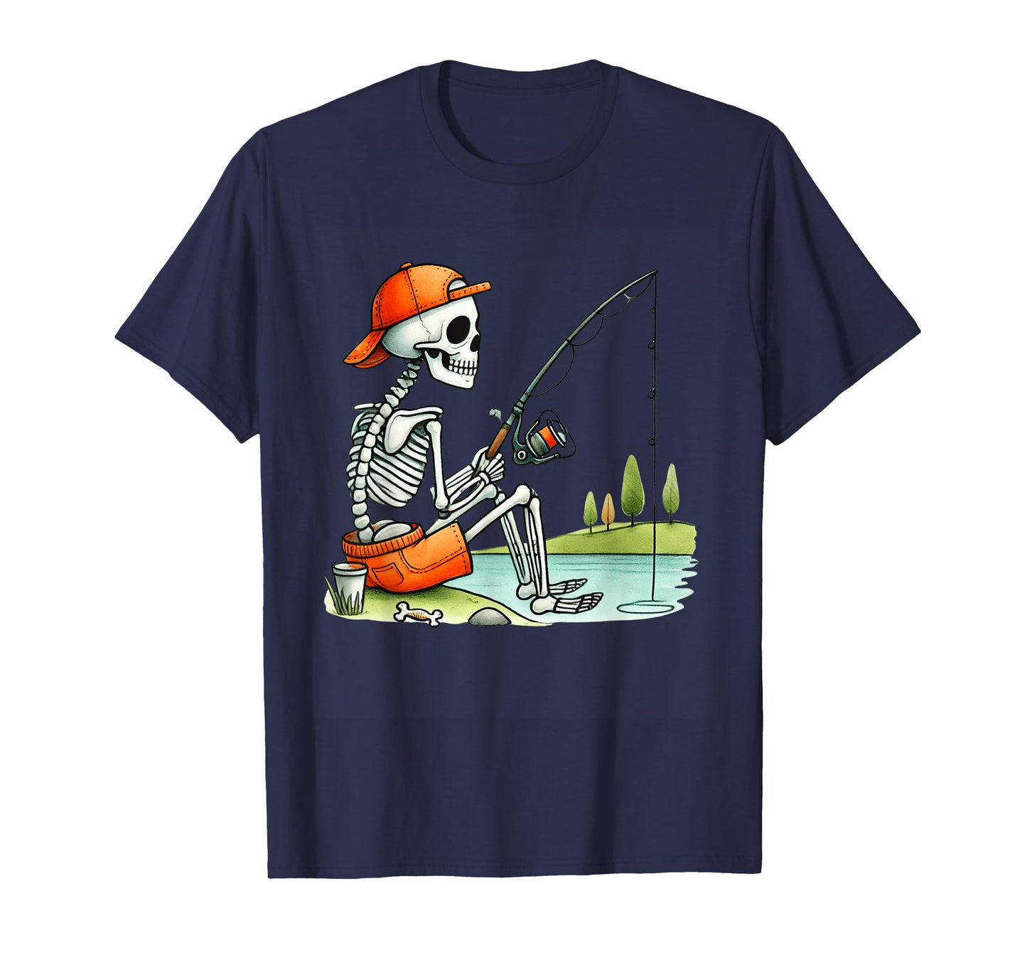 Skeleton Fishing Halloween Costume Funny Fishing Boys Kids T-Shirt