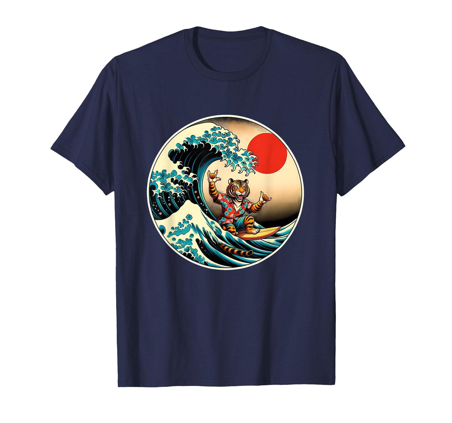 Great Wave Kanagawa Tiger Surfing T-Shirt