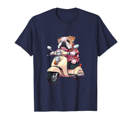 English Bulldog on Scooter Funny Motor Biker Moped Rider Dog T-Shirt