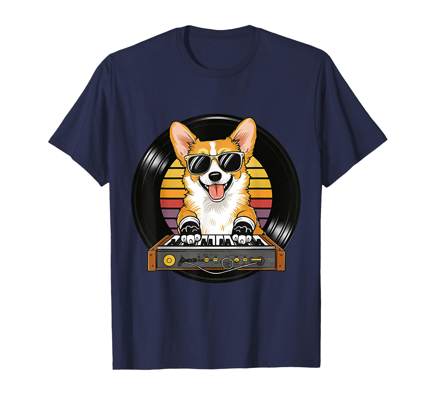 Funny Cute Corgi Synthesizer Dog Lover Playing Music Retro T-Shirt