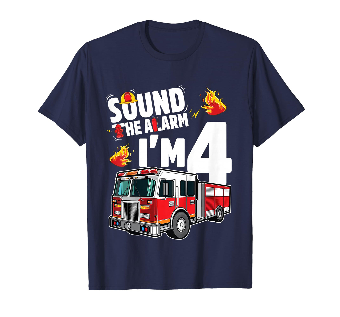 Fire Truck 4th Birthday Boy Firefighter 4 Year Old T-Shirt