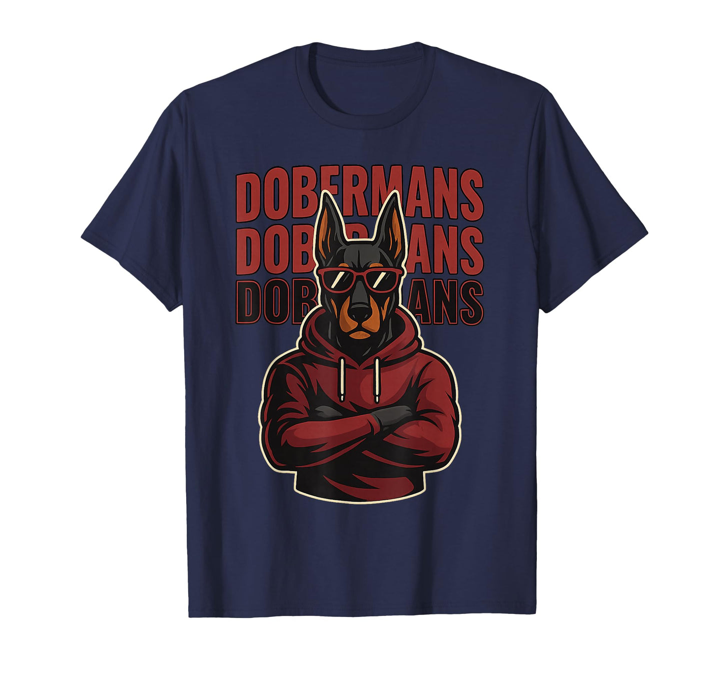 Cool Doberman Dog in Print with Sunglasses Design T-Shirt