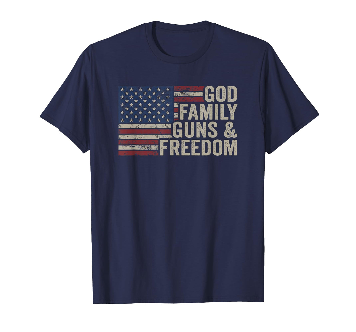 GOD Family Guns & Freedom - Pro Gun Vintage USA Flag T-Shirt