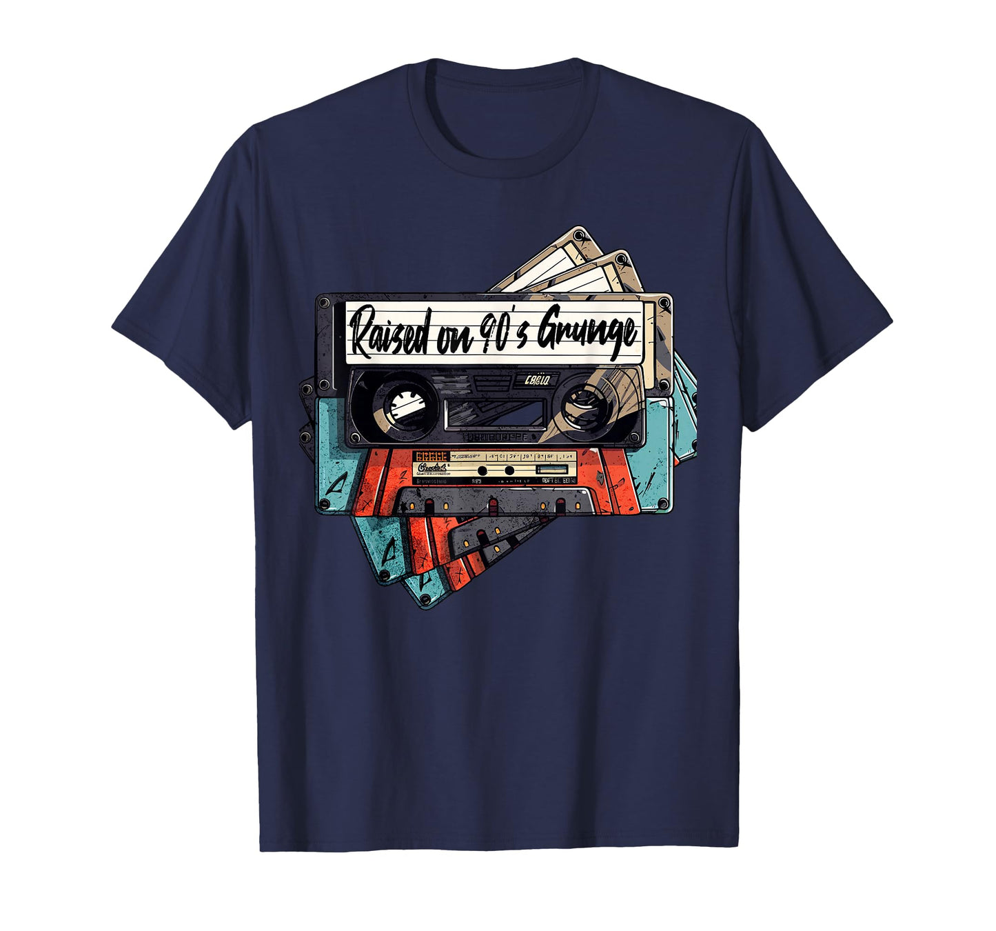 Raised On 90's Music Grunge Rock Cassette Tape Design T-Shirt