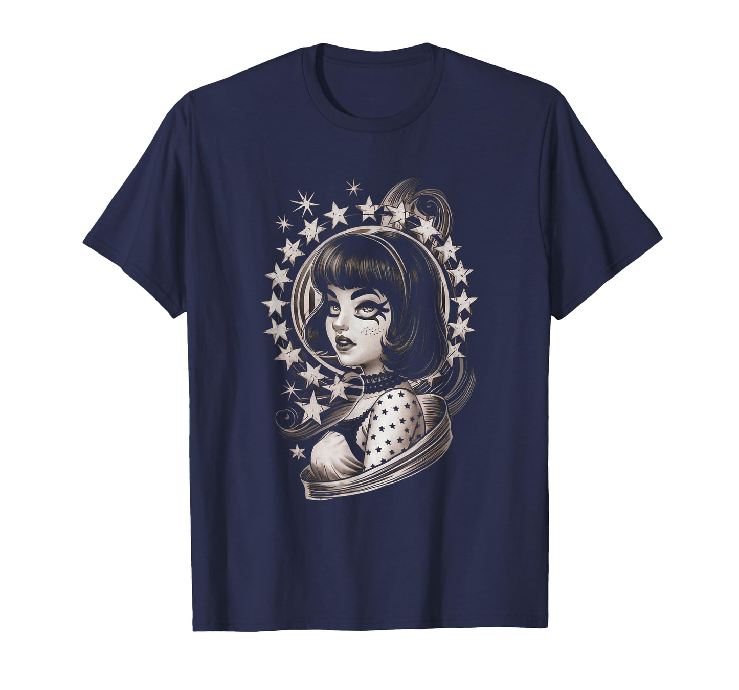 Vintage Tattoo Goth Girl Retro Rockabilly Art T-Shirt