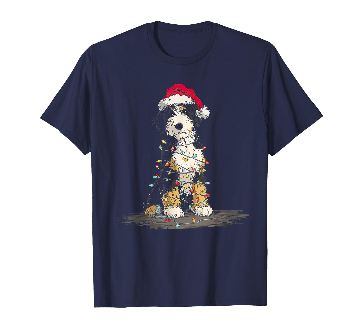 Funny Bernedoodle Christmas Graphics Dog Lights Lover Owner T-Shirt