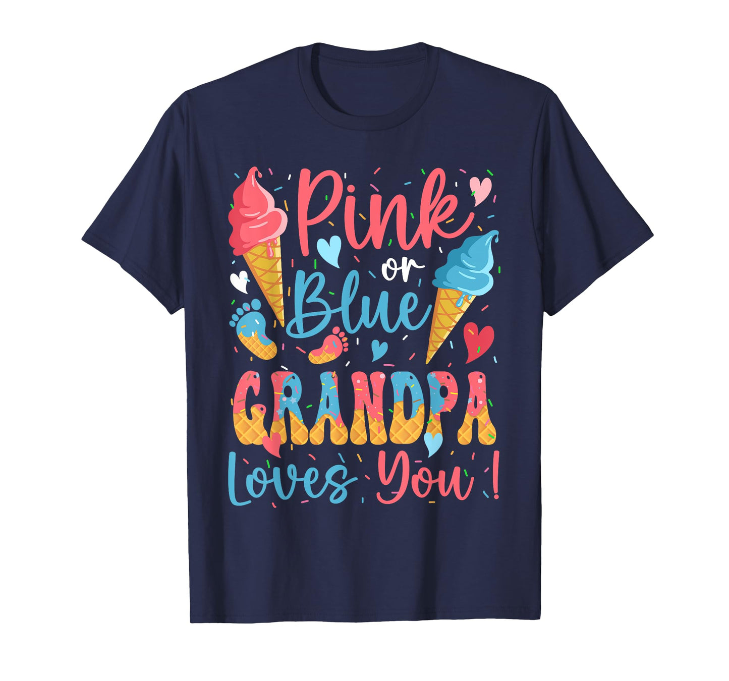 Pink or Blue Grandpa Loves You Ice Cream Gender Reveal T-Shirt
