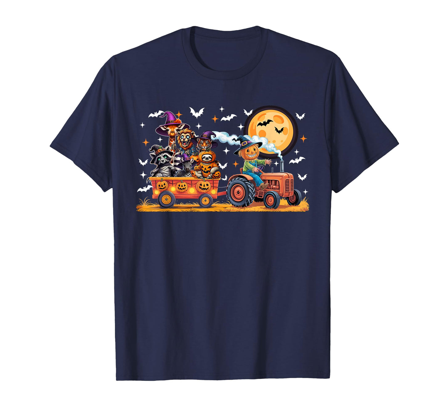 Halloween Group Wild Animal Lion Tiger Zebra On Tractor T-Shirt