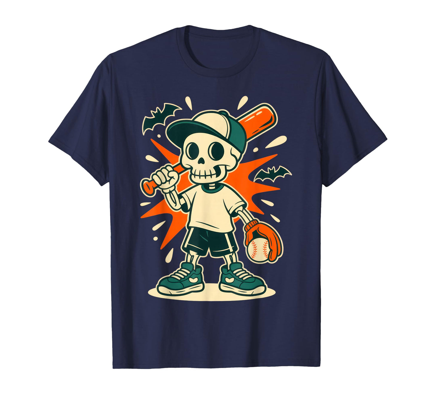Skeleton Baseball Player for Sports Fans Halloween Humor T-Shirt
