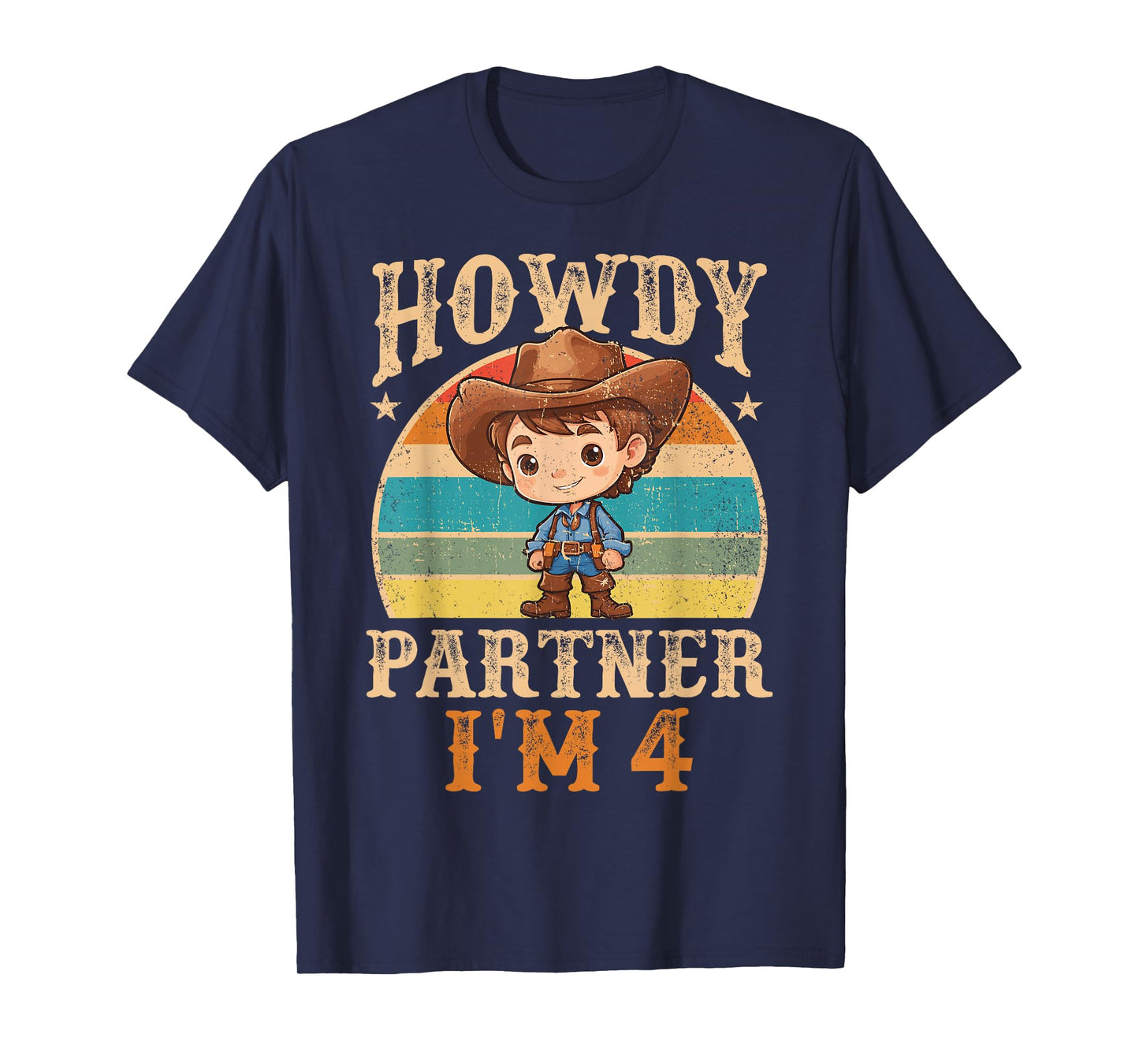 Howdy Partner I'm 4 Cowboy 4th Birthday Country Western Boy T-Shirt