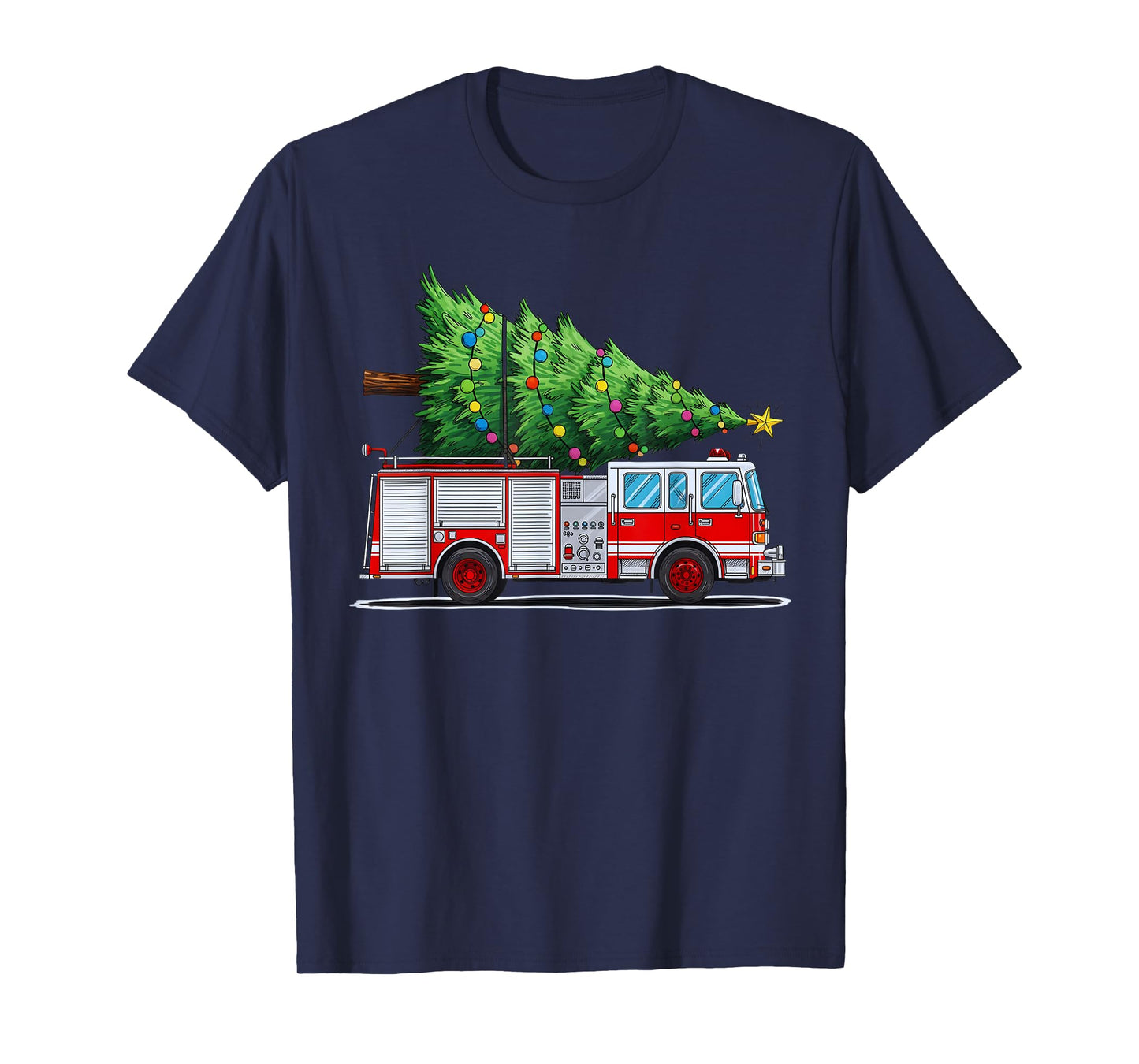 Fire Truck Christmas Tree Xmas Lights Firefighter Holiday T-Shirt