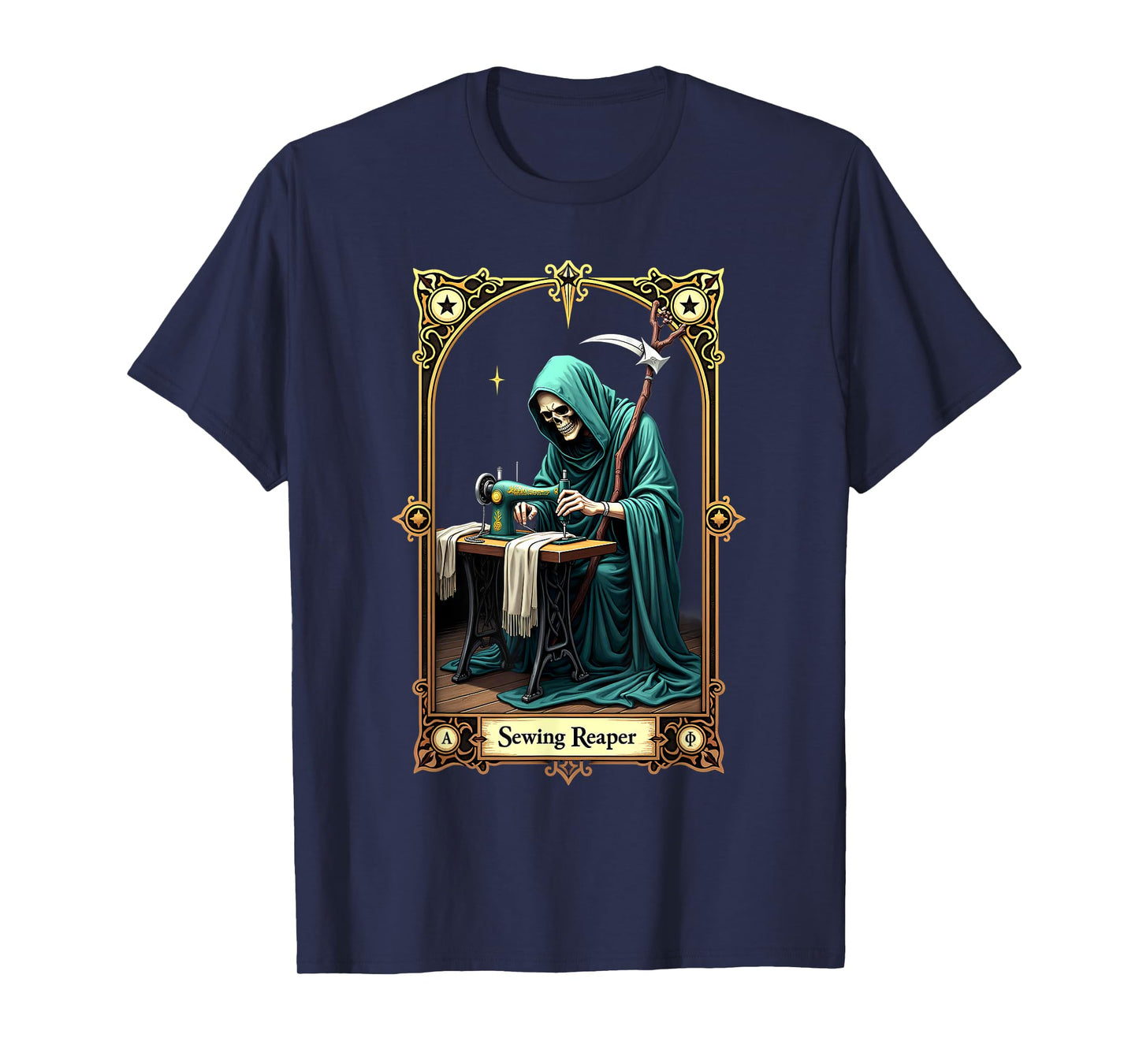 Tarot Card Skeleton Sewing Machine Reaper T-Shirt
