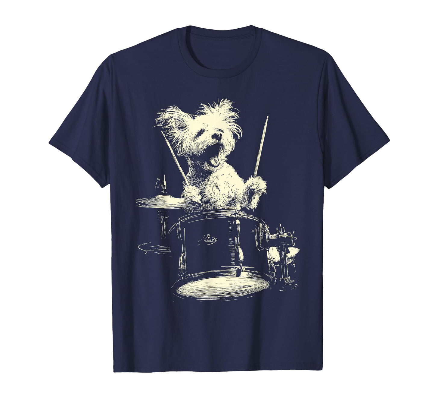 Cute Maltese Playing Drums Funny Music Dog Drummer Graphic T-Shirt