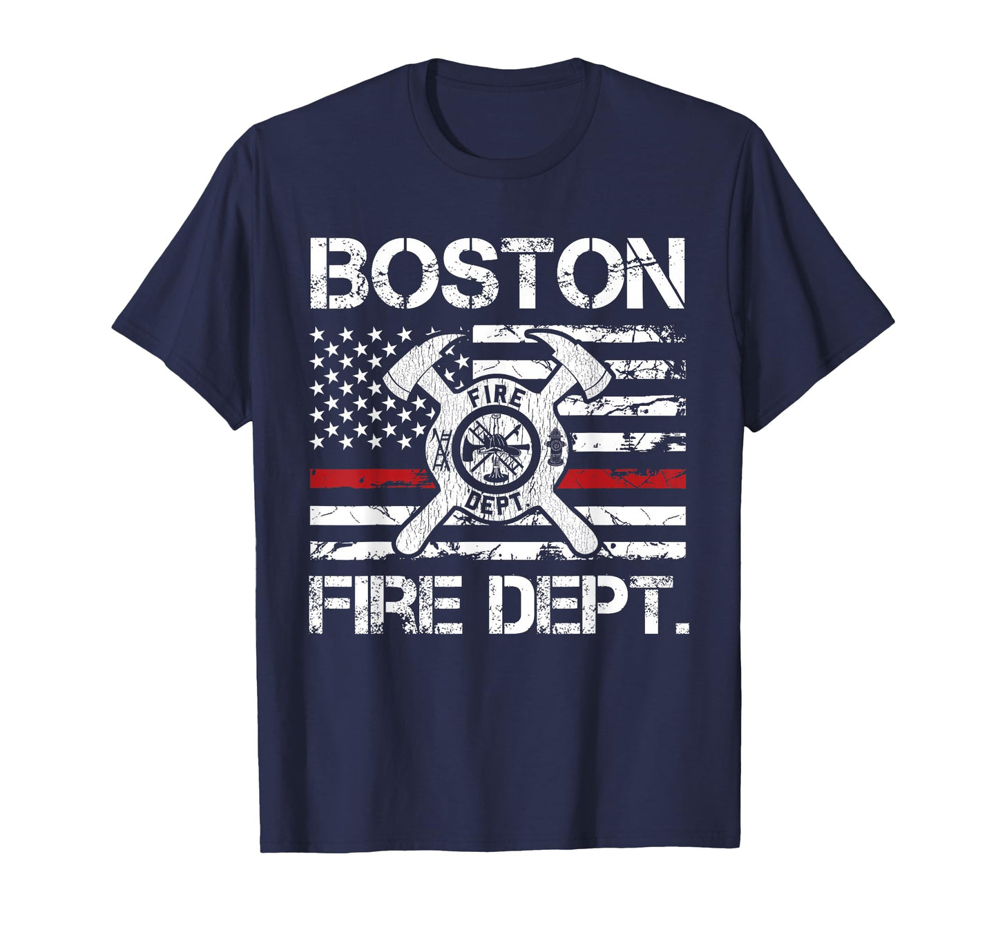 Boston Massachusetts Fire Department Thin Red Line Logo T-Shirt