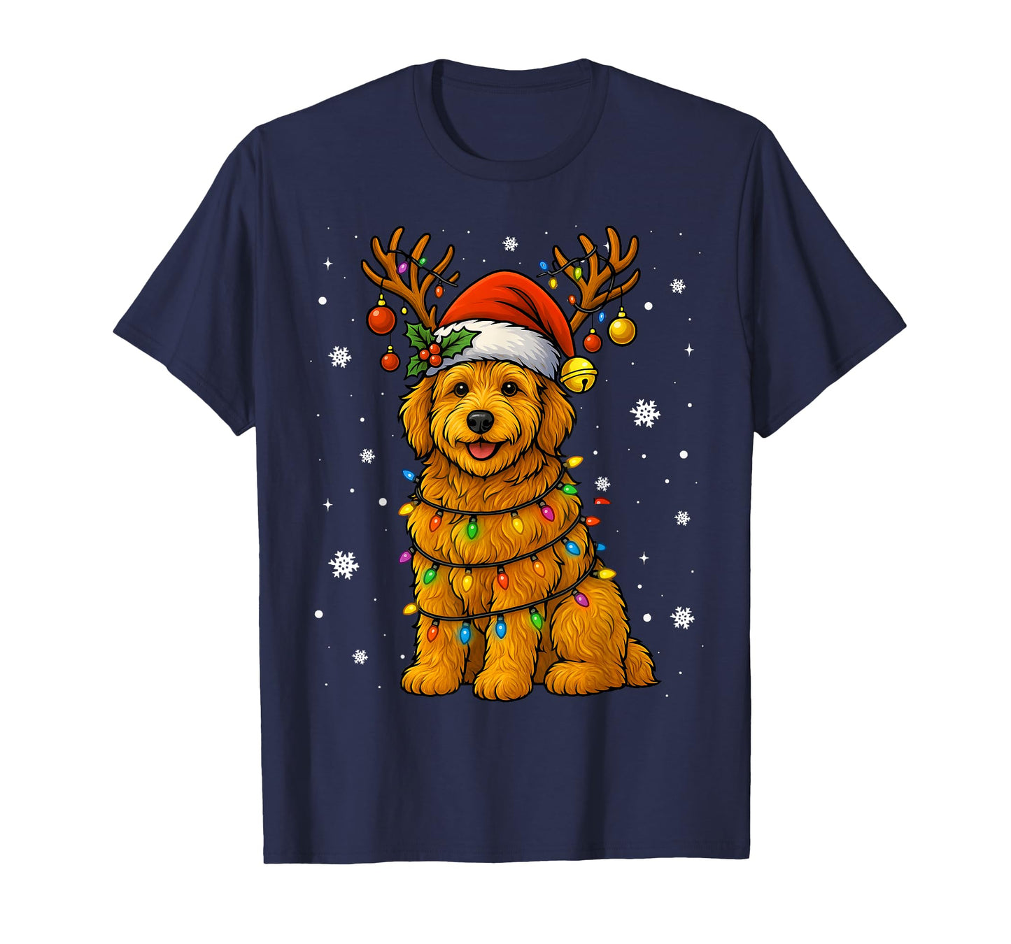Goldendoodle Christmas Tee Reindeer Christmas Lights Pajamas T-Shirt