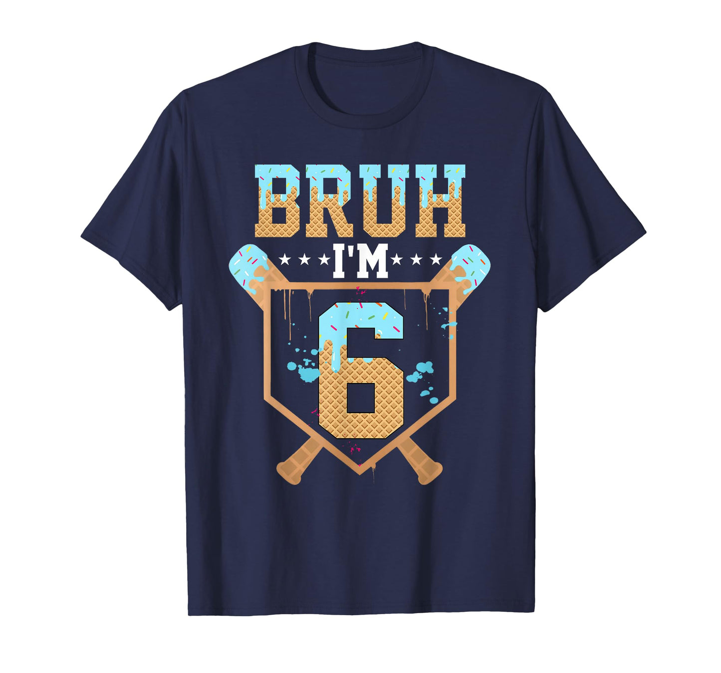 Bruh 6th Birthday Boy Baseball Ice Cream Drip 6 Year Old Boy T-Shirt