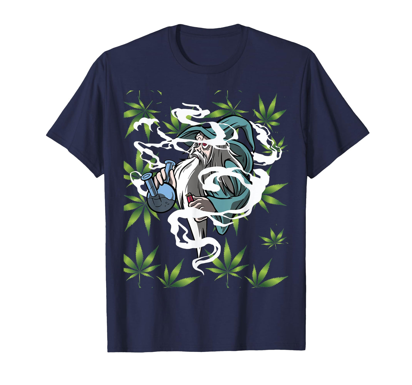 Marijuana Bong with Weed Leaf Design Wizard Smoking T-Shirt
