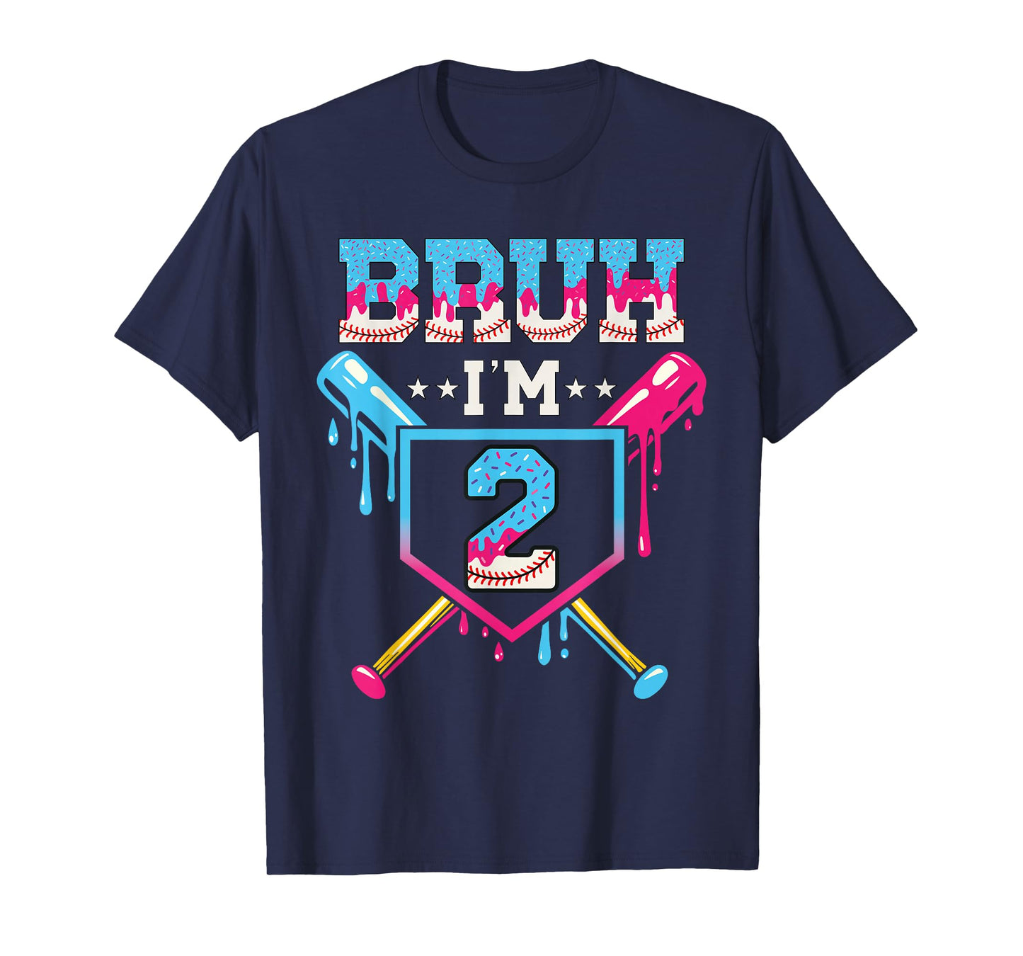Bruh Baseball 2 Year Old Ice Cream 2nd Birthday Boy Number 2 T-Shirt