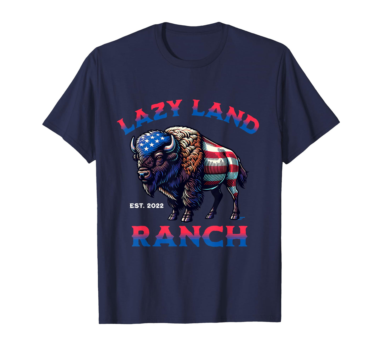 Lazy Land Ranch Buffalo American Flag T-Shirt
