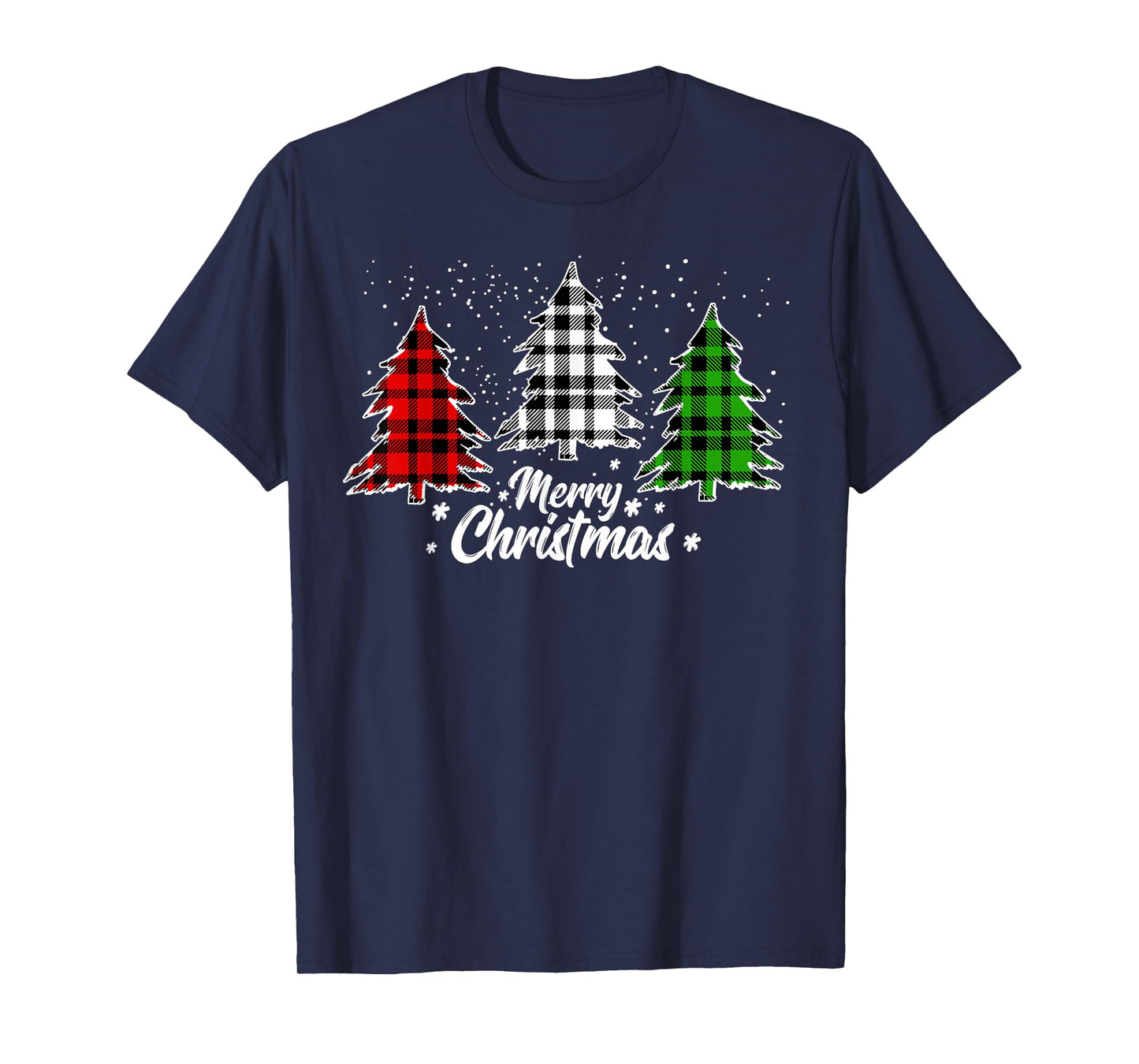 Merry Christmas Tree Xmas Buffalo Plaid Red White Green T-Shirt