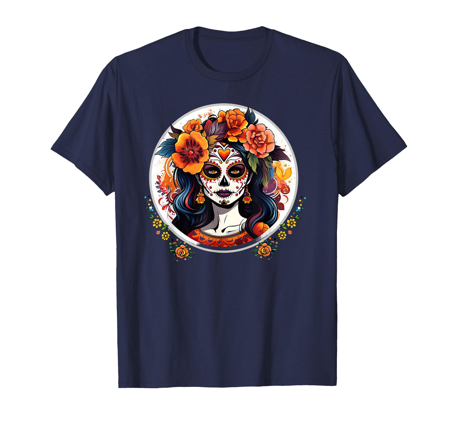 CATRINA DAY FLORAL SUGAR SKULL LOS MUERTOS HALLOWEEN TEES T-Shirt