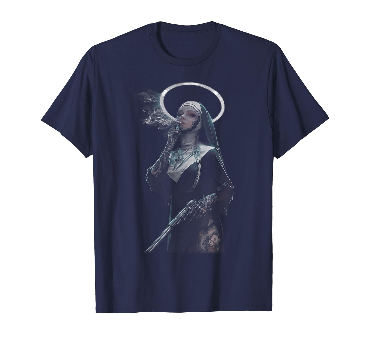 Peachbruh Vintage Cool Smoking Nun Art Dark Style T-Shirt