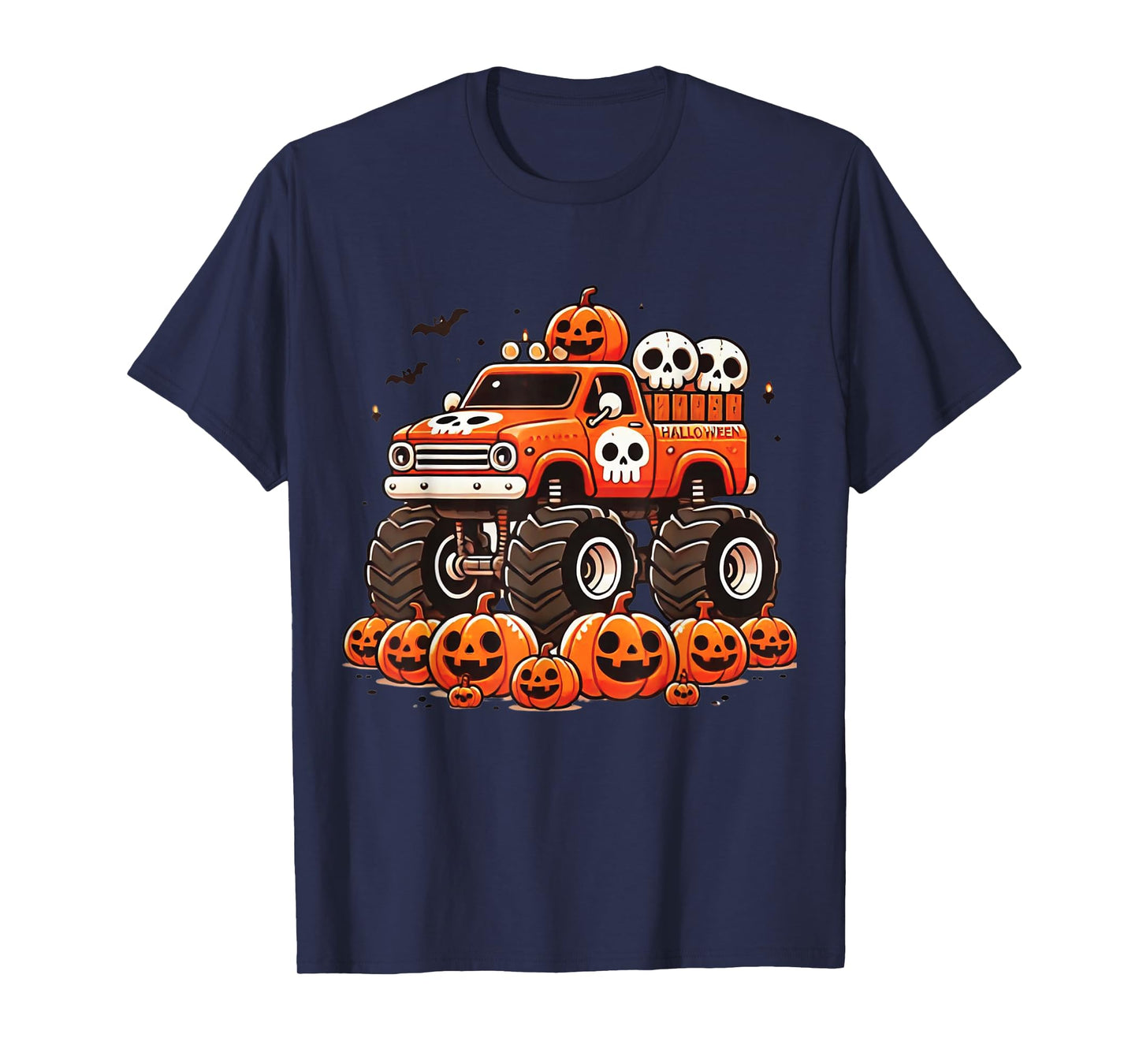 Kids Monster Truck Pumpkin Jack O Lantern Halloween Costume T-Shirt
