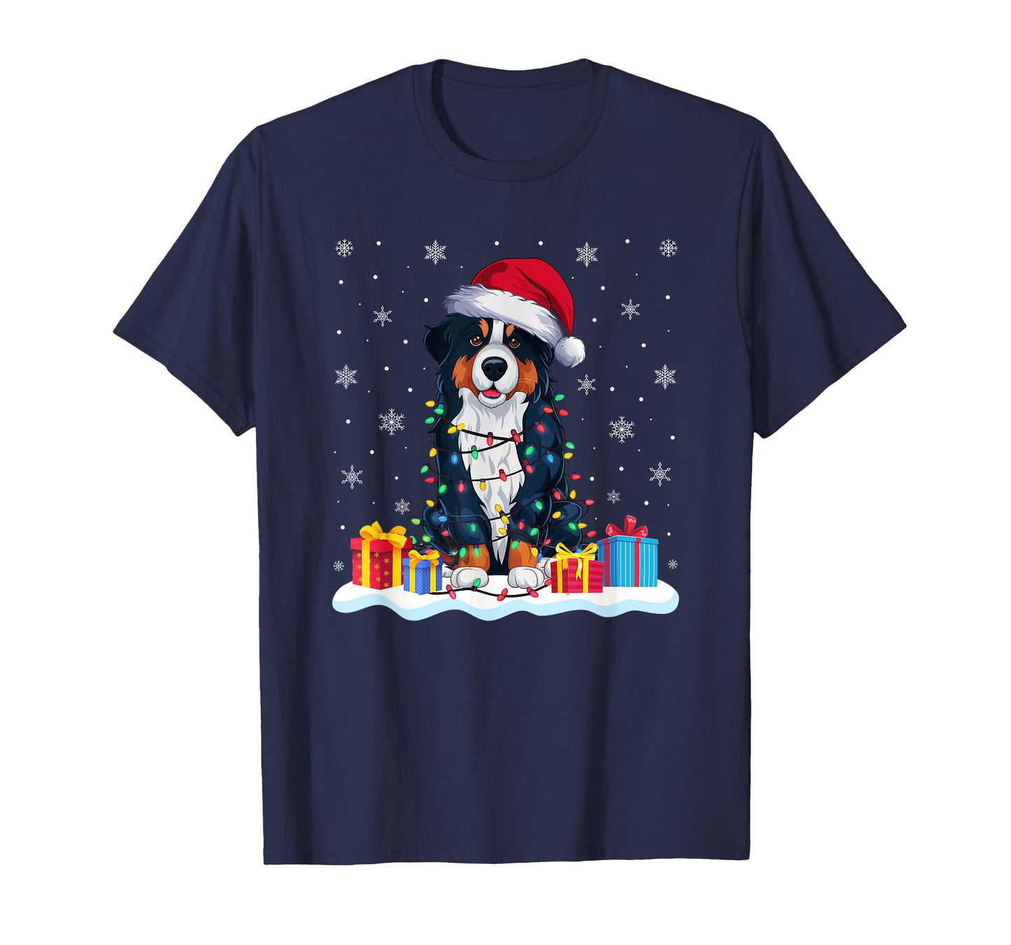 Bernese Mountain Dog Santa Hat Christmas Tree Light Xmas Pj Men Women Kids T-Shirt