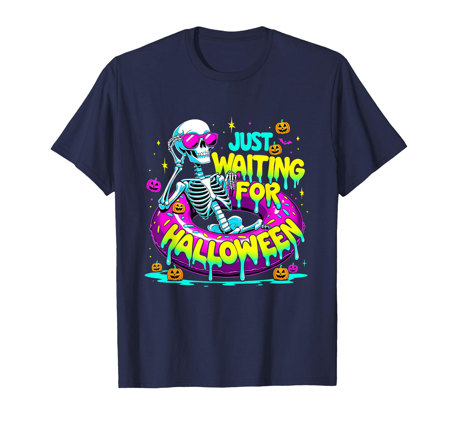 Just Waiting For Halloween Skeleton Donut Summerween Vibes T-Shirt
