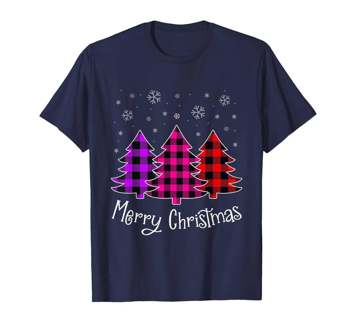 Merry Christmas Tree With Buffalo Pink Plaid Women Girl Teen T-Shirt