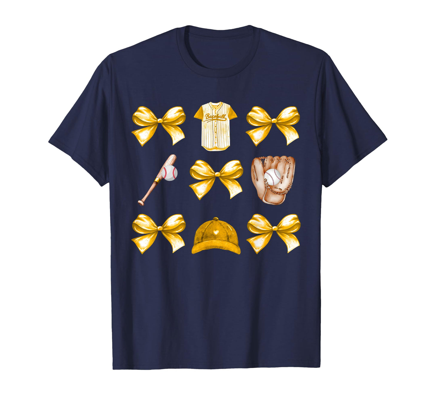 Baseball Game Day Yellow Coquette Bow Baseball Mom Retro T-Shirt