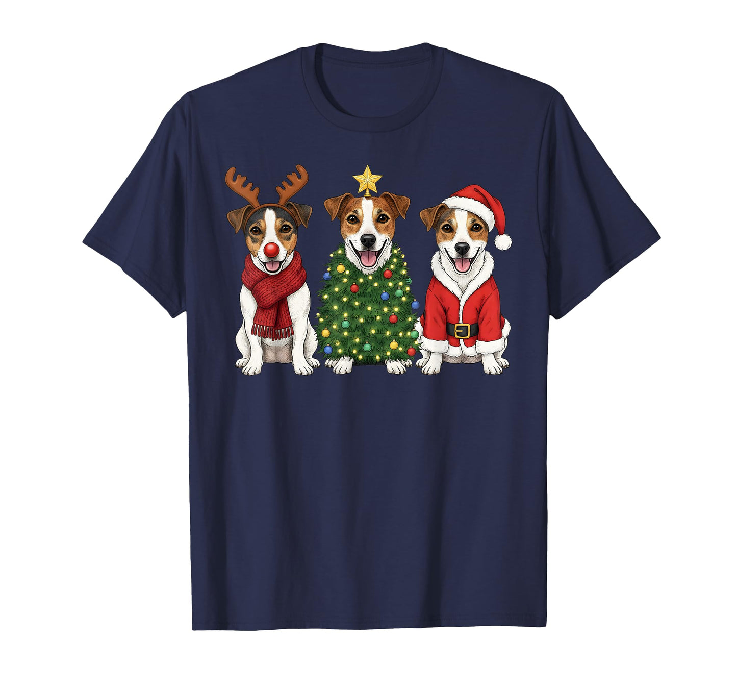 Retro Christmas Jack Russell Terrier Santa Reindeer Dog T-Shirt