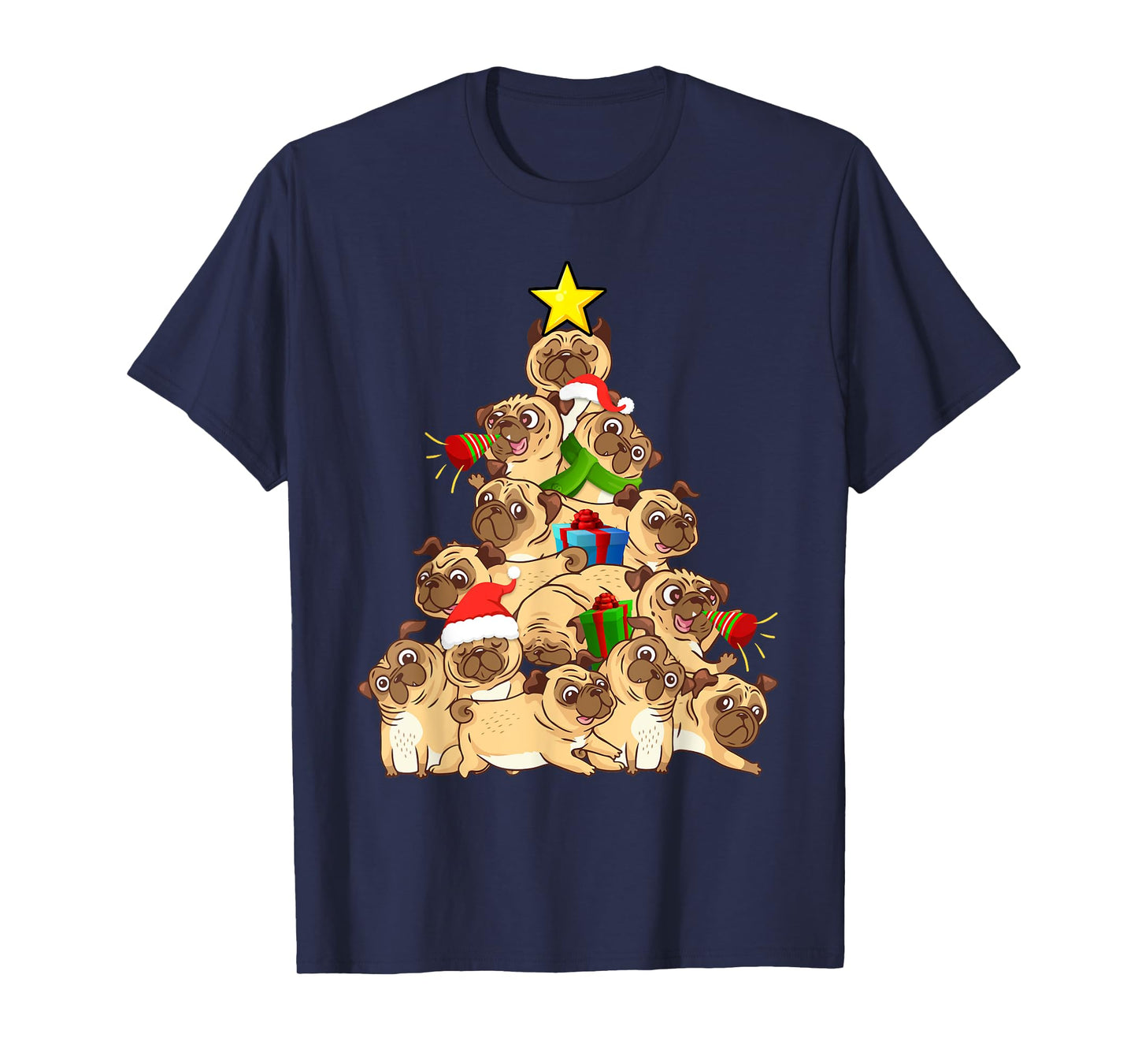 Pug Dogs Tree Christmas Sweater Xmas Pet Animal Dog Gifts T-Shirt for Men Women Kids