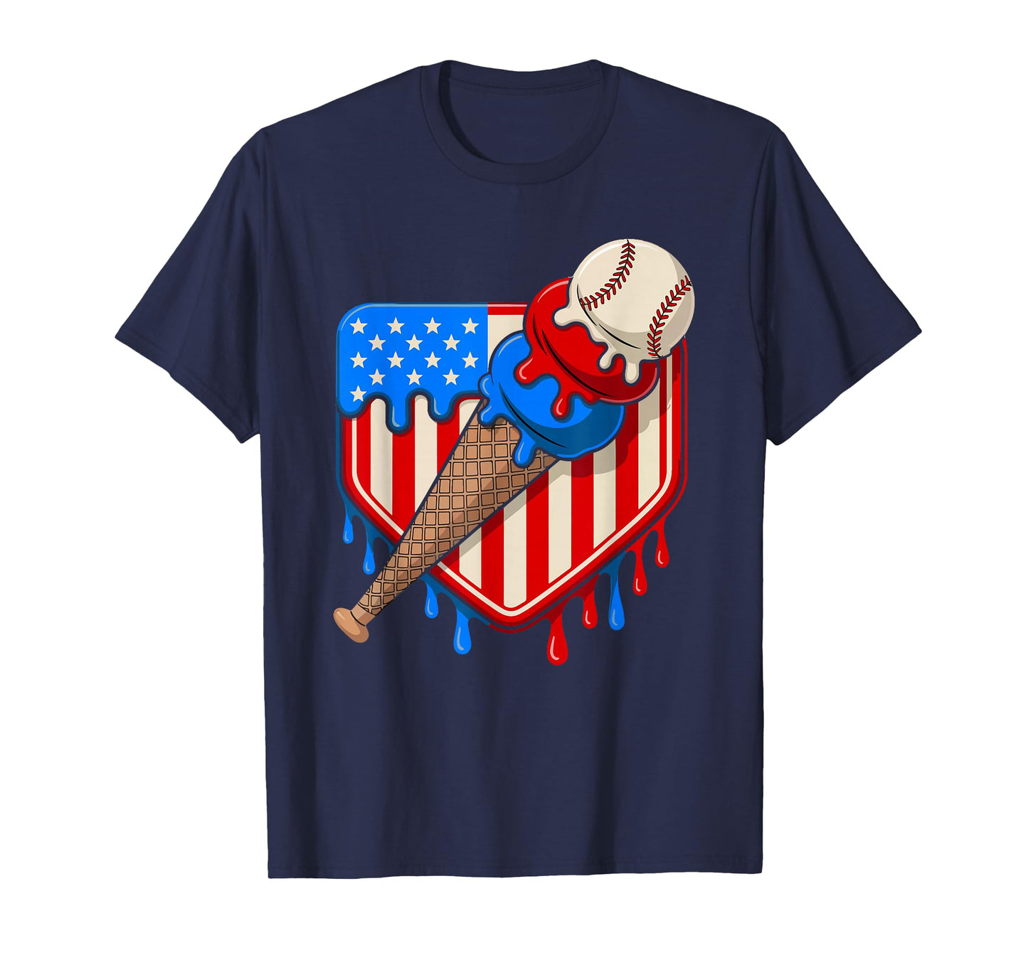 Baseball Drip 4th of July USA Flag Ice Cream Drip Baseball T-Shirt