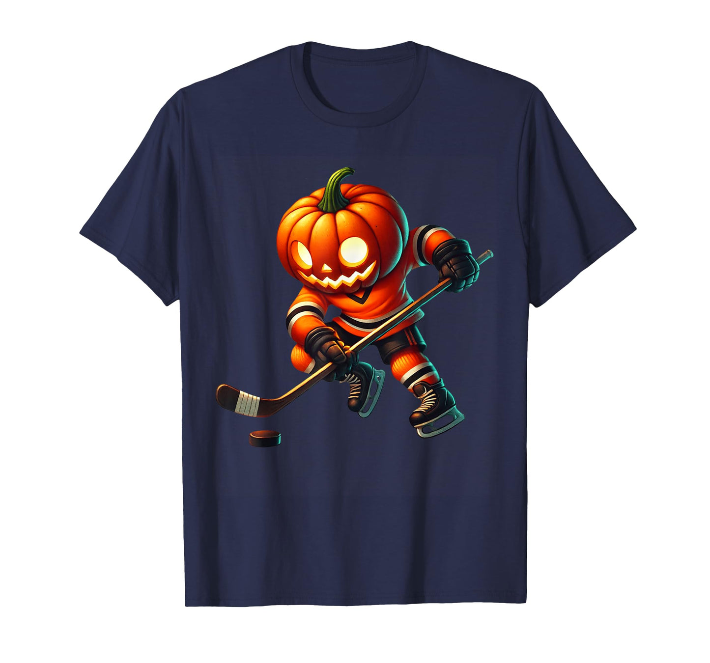 Ice Hockey Pumpkin Face Halloween Costume Men Boys Kids T-Shirt