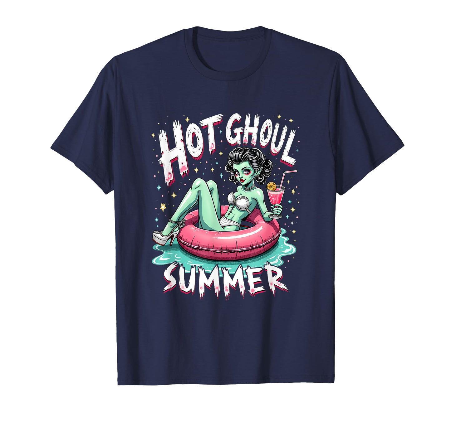 Hot Ghoul Summer Horror Babe Spooky Pool Retro Vibes T-Shirt