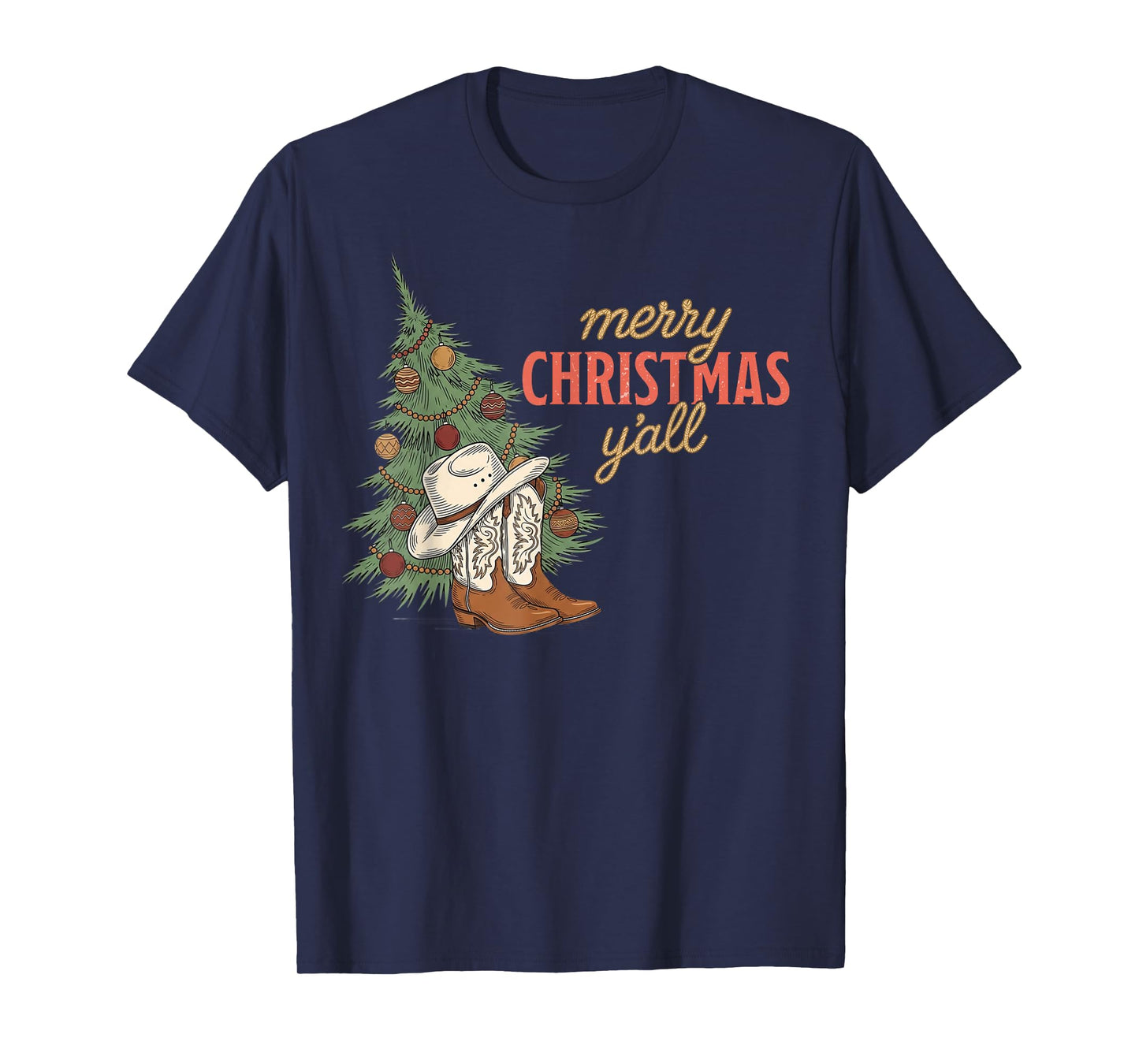 Merry Christmas Y’All Western Cowboy Holiday Men Women Kids T-Shirt