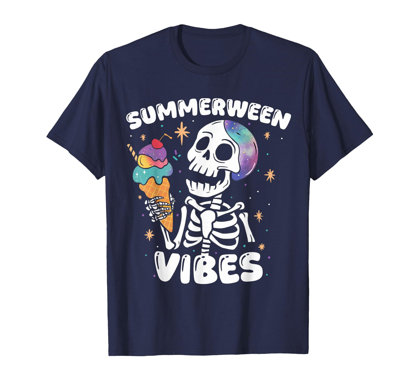 Summerween Vibes Skeleton Ice Cream Art Summer Halloween Fun T-Shirt
