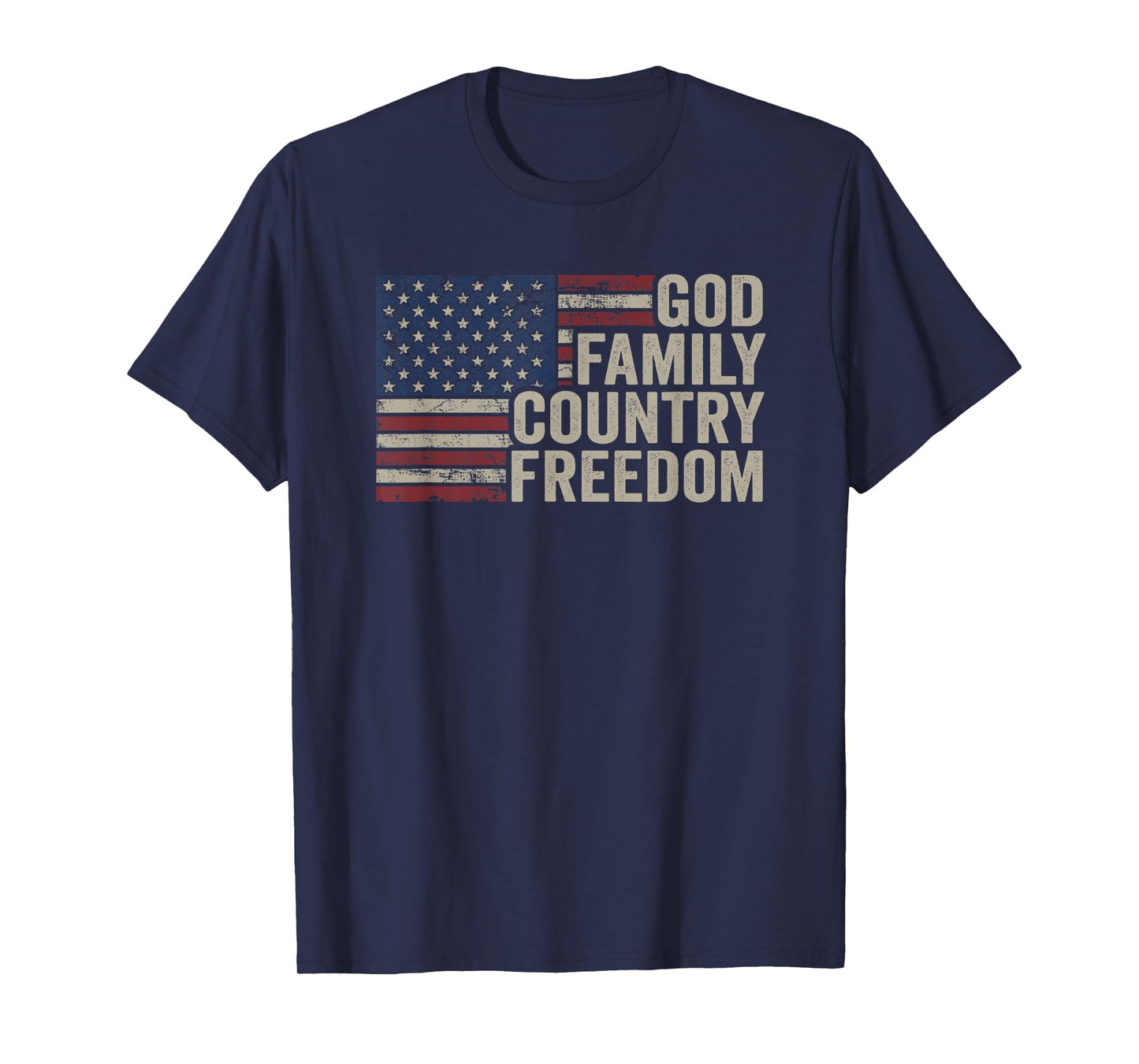 God Family Country Freedom - 4th July USA Flag Christian T-Shirt